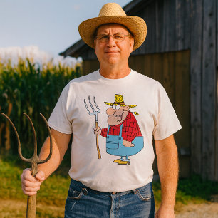 Camiseta Macacão com Garfo e Chapéu de Palha de Fazendeiro