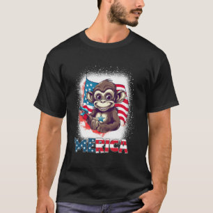 Camiseta Macaco 4 de Julho Patriótico Merica Bandeira EUA