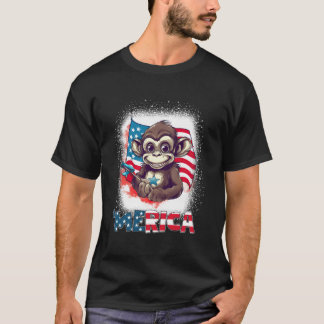 Camiseta Macaco 4 de Julho Patriótico Merica Bandeira EUA