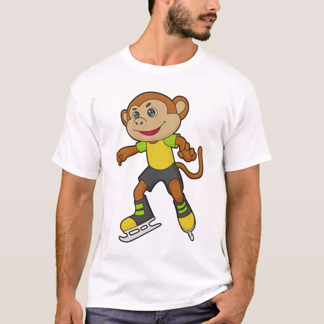 Camiseta Macaco a patinar gelo com skates de gelo (Frente)