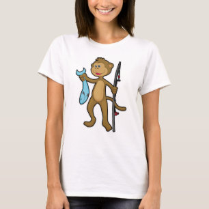 Camiseta Macaco a pescar com cana de pesca e peixe