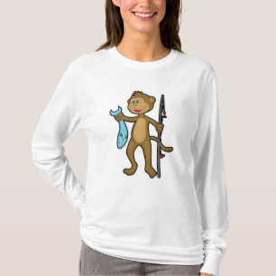 Camiseta Macaco a pescar com cana de pesca e peixe
