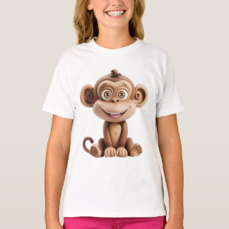 Camiseta Macaco Adorável em 3D – Animal de Jardim Animado F