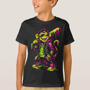 Camiseta Macaco Animais Engraçados Beisebol Gotejamento Cri