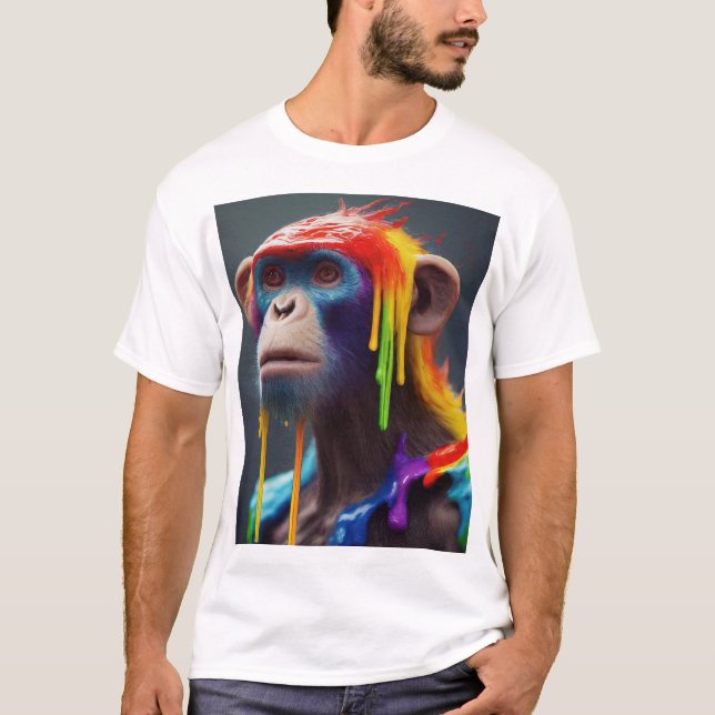 Camiseta "Macaco Arco-Íris a Derrubar: Design Negrito e Rep (Frente)