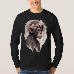 Camiseta Macaco Artístico de Aquarela Floral Coroa Floral A