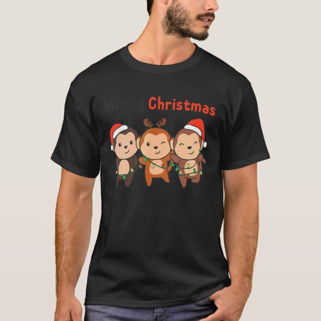 Camiseta Macaco Árvore de Natal Macaco Monge Monge (Frente)