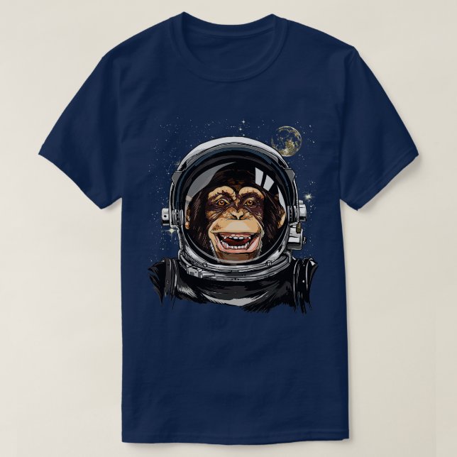 Camiseta Macaco Astronauta de Exploração Espacial Astronômi (Frente do Design)