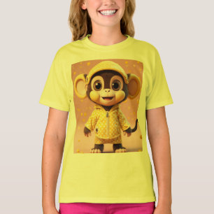 Camiseta Macaco-bebê encantador vestida com Bolinhas amarel