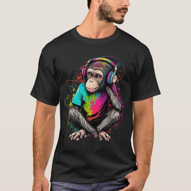 Camiseta Macaco Bonito Ouvindo Música, Macaco Com Música Ob (Frente)