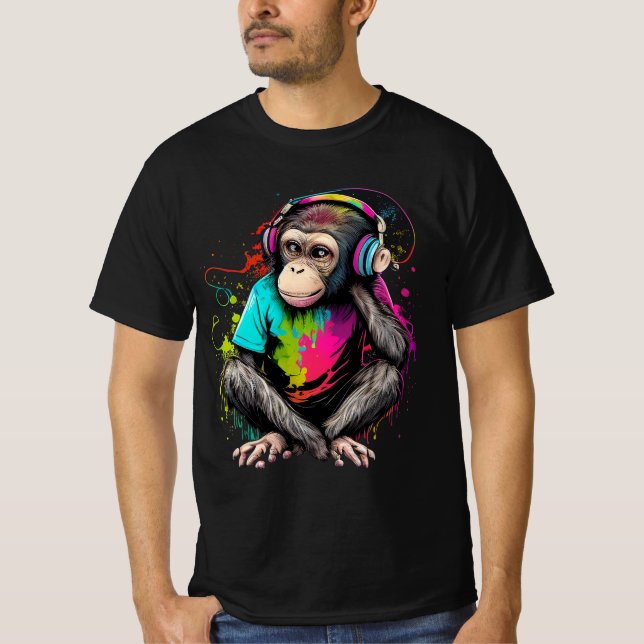 Camiseta Macaco Bonito Ouvindo Música, Macaco Com Música Ob (Frente)