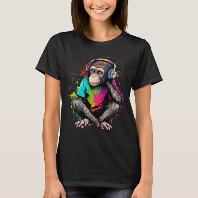Camiseta Macaco Bonito Ouvindo Música, Macaco Com Música Ob (Frente)