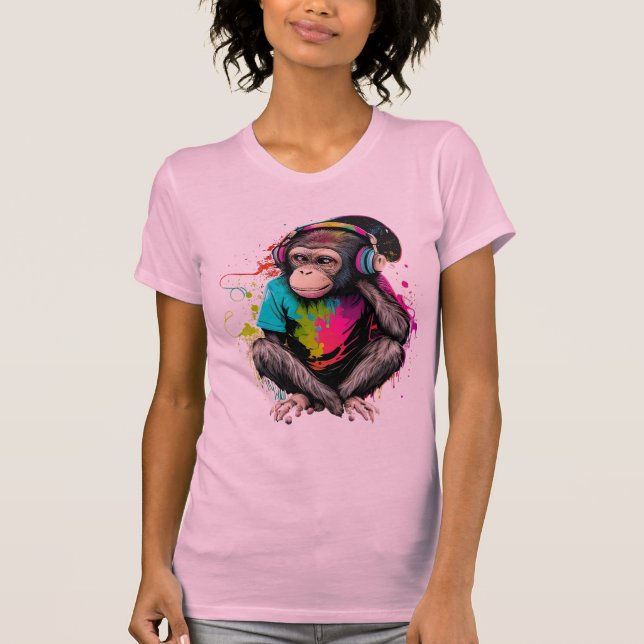 Camiseta Macaco Bonito Ouvindo Música, Macaco Com Música Ob (Frente)