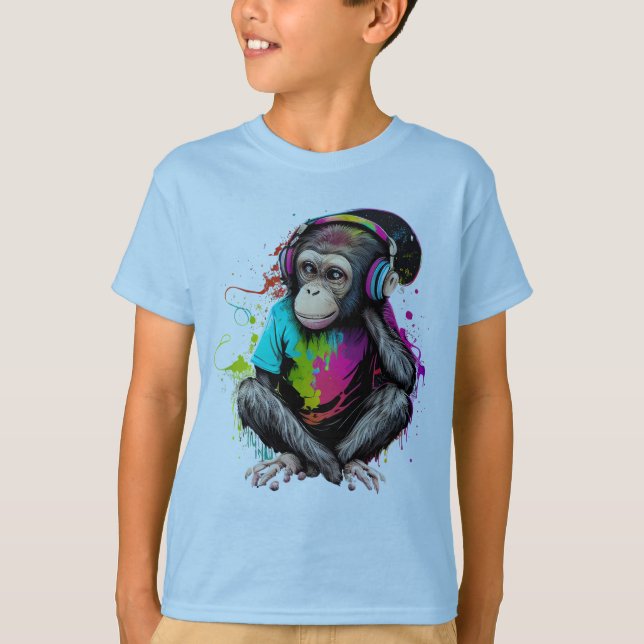 Camiseta Macaco Bonito Ouvindo Música, Macaco Com Música Ob (Frente)