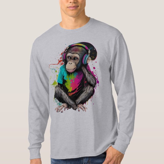 Camiseta Macaco Bonito Ouvindo Música, Macaco Com Música Ob (Frente)