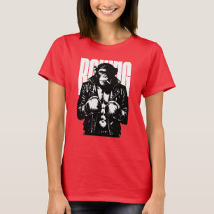 Camiseta Macaco Boxeador Macaco Rebelde em Jaqueta de Couro
