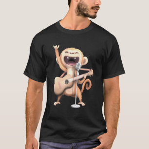 Camiseta Macaco Cantando Guitarrista Músico Música Guitarra