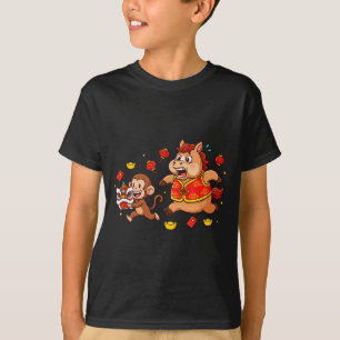 Camiseta Macaco Cavalo Chinês Divertido Crianças Homens Mul
