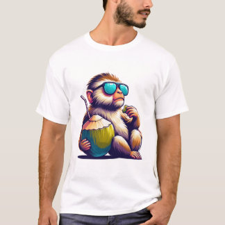 Camiseta "Macaco Chill com Coco - Relaxação Tropical"
