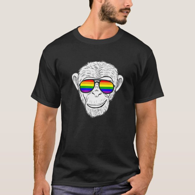 Camiseta Macaco Chimp Com Óculos Arco-Íris Monge Arco-Íris (Frente)