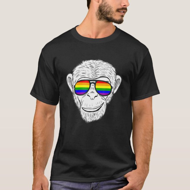 Camiseta Macaco Chimp Com Óculos Arco-Íris Monge Arco-Íris (Frente)