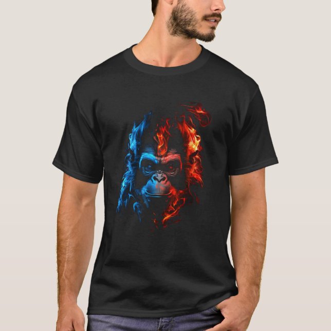 Camiseta Macaco Chimpanzé Chamas Chamas Macacos-Cachos 1 (Frente)