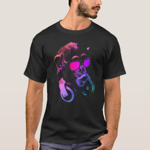 Camiseta Macaco Chimpanzé Com Óculos De Sol E Fones de ouvi