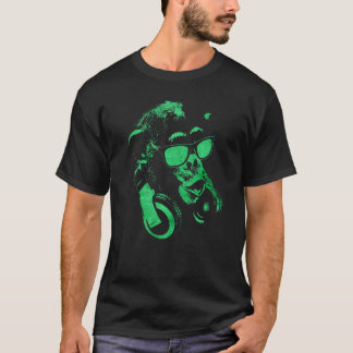 Camiseta Macaco Chimpanzé Com Óculos De Sol E Fones de ouvi