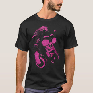 Camiseta Macaco Chimpanzé Com Óculos De Sol E Fones de ouvi