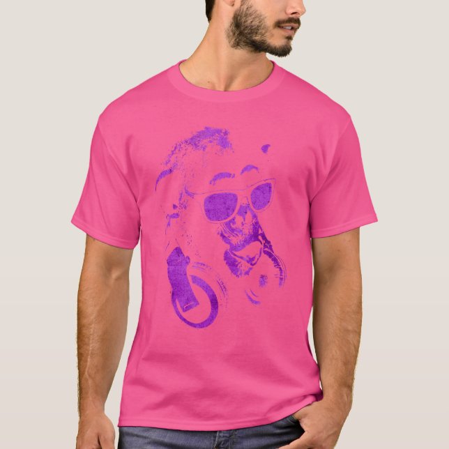 Camiseta Macaco Chimpanzé Com Óculos De Sol E Fones de ouvi (Frente)