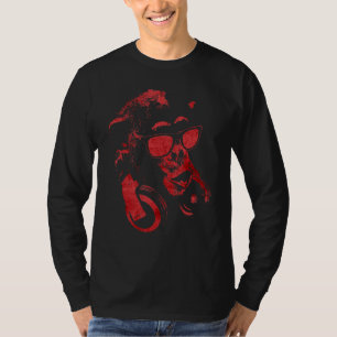 Camiseta Macaco Chimpanzé Com Óculos De Sol E Fones de ouvi