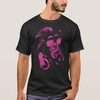 Camiseta Macaco Chimpanzé Com Óculos De Sol E Fones de ouvi