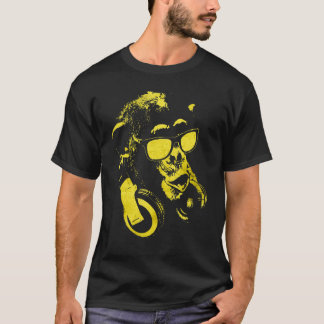 Camiseta Macaco Chimpanzé Com Óculos De Sol E Fones de ouvi