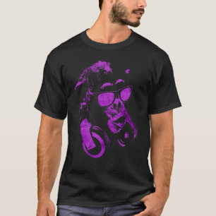 Camiseta Macaco Chimpanzé Com Óculos De Sol E Fones de ouvi