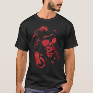 Camiseta Macaco Chimpanzé Com Óculos De Sol E Fones de ouvi