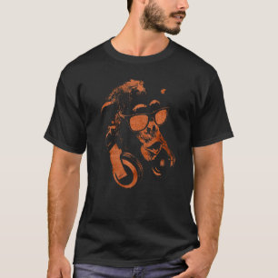 Camiseta Macaco Chimpanzé Com Óculos De Sol E Fones de ouvi