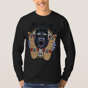 Camiseta Macaco Chimpanzé Com Óculos De Sol E Skateboard 1