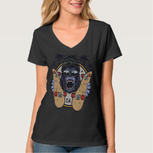 Camiseta Macaco Chimpanzé Com Óculos De Sol E Skateboard 1