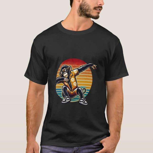 Camiseta Macaco Chimpanzé Dançante de Retro com Sunglasse (Frente)