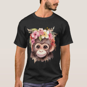 Camiseta Macaco Chimpanzé Selva Animal Boho Floral Ape