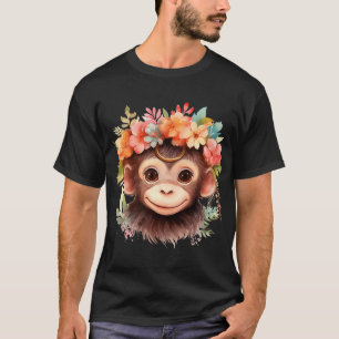 Camiseta Macaco Chimpanzé Selva Animal Boho Floral Ape 21