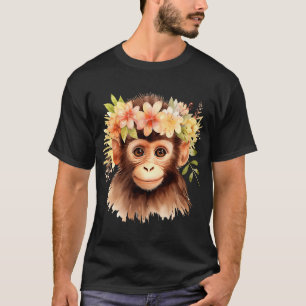 Camiseta Macaco Chimpanzé Selva Animal Boho Floral Ape 23