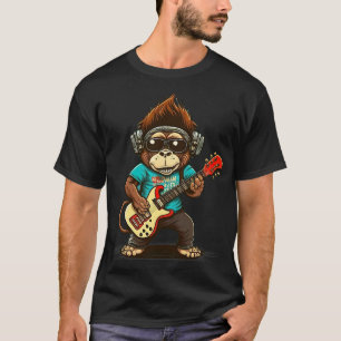 Camiseta Macaco Chimpanzé Tocando Violão Acústico