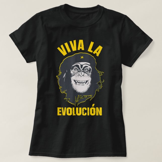 Camiseta Macaco Chimpanzé Viva la Evolution Diversão (Frente do Design)