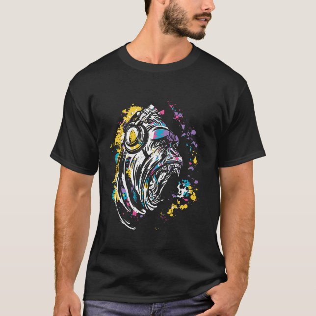 Camiseta Macaco Com Fones de ouvido Dj E Óculos De Sol (Frente)