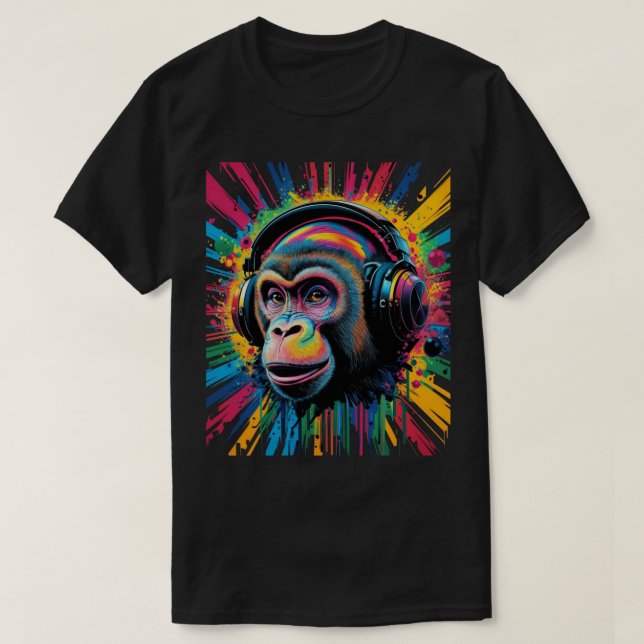 Camiseta Macaco com Fones de Ouvido Salpico de Tinta Vibran (Frente do Design)