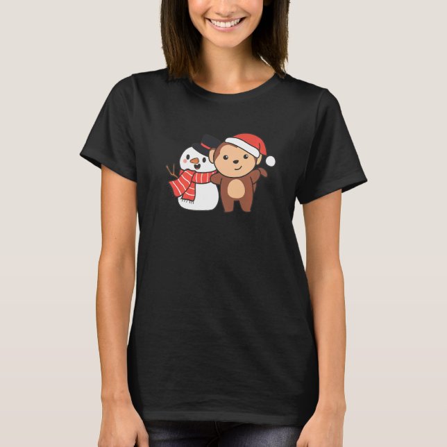 Camiseta Macaco Com Neve No Inverno Para O Natal (Frente)
