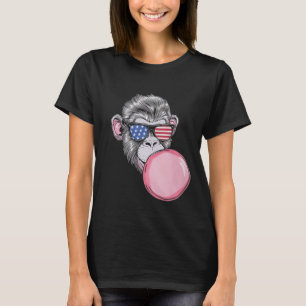 Camiseta Macaco Com Óculos De Sol Da Bandeira Americana Pre