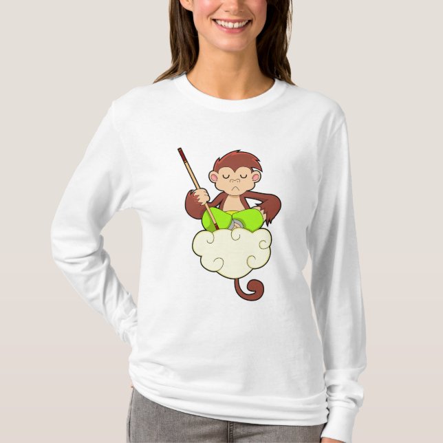 Camiseta Macaco com pernas cruzadas em nuvens (Frente)
