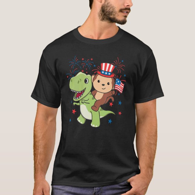Camiseta Macaco Com Rex Para Fogos De Artifício Do Dia 4 De (Frente)